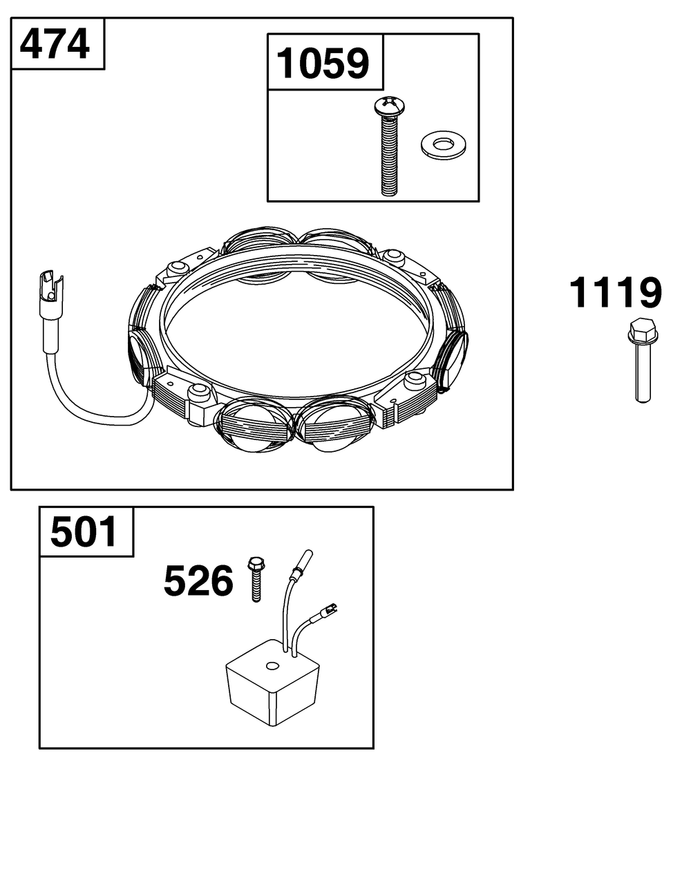 Alternator Group Diagram and Parts List for 21R877-0021-B5 200000 - 399999 Briggs and Stratton Engine